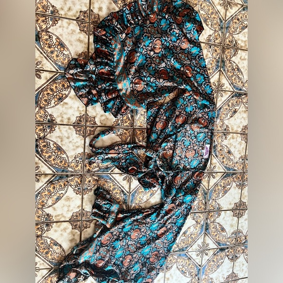 Emily in Wonderland Boho Paisley Silk bell flare Sleeve Tie wrap Front Top M/L - Picture 6 of 13